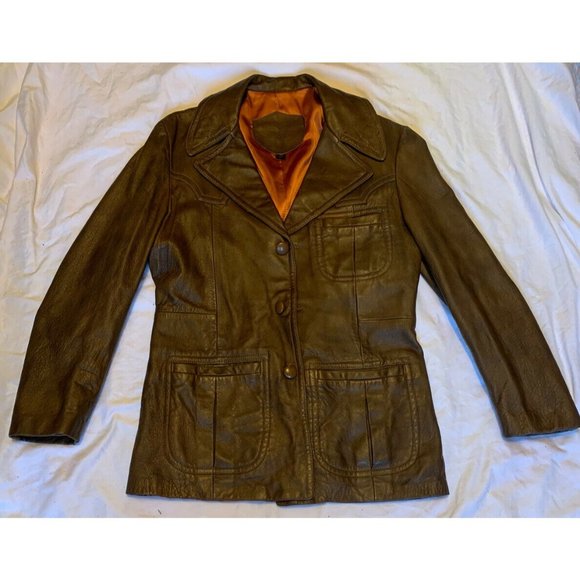 1970 Vintage Handmade Mens Genuine Leather Coat 42